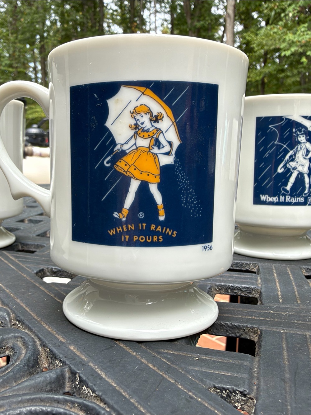 3 Vintage-Style 'When It Rains It Pours' Footed tea cup